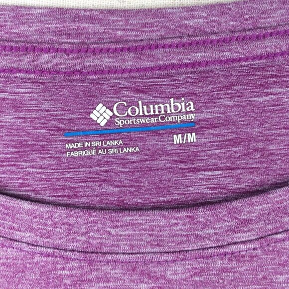 Columbia Top Womens Size Medium Purple Short Sleeve Crew Neck Split Back Hiking - Picture 6 of 7